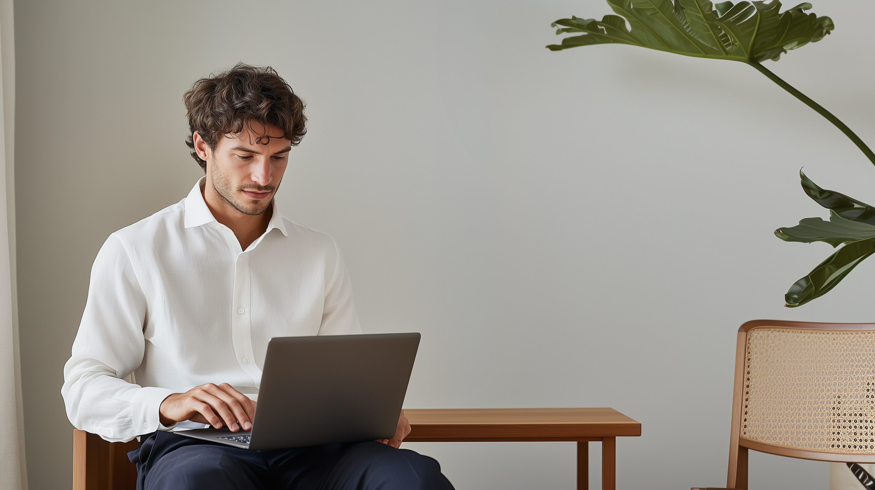 Business advisor working on a laptop